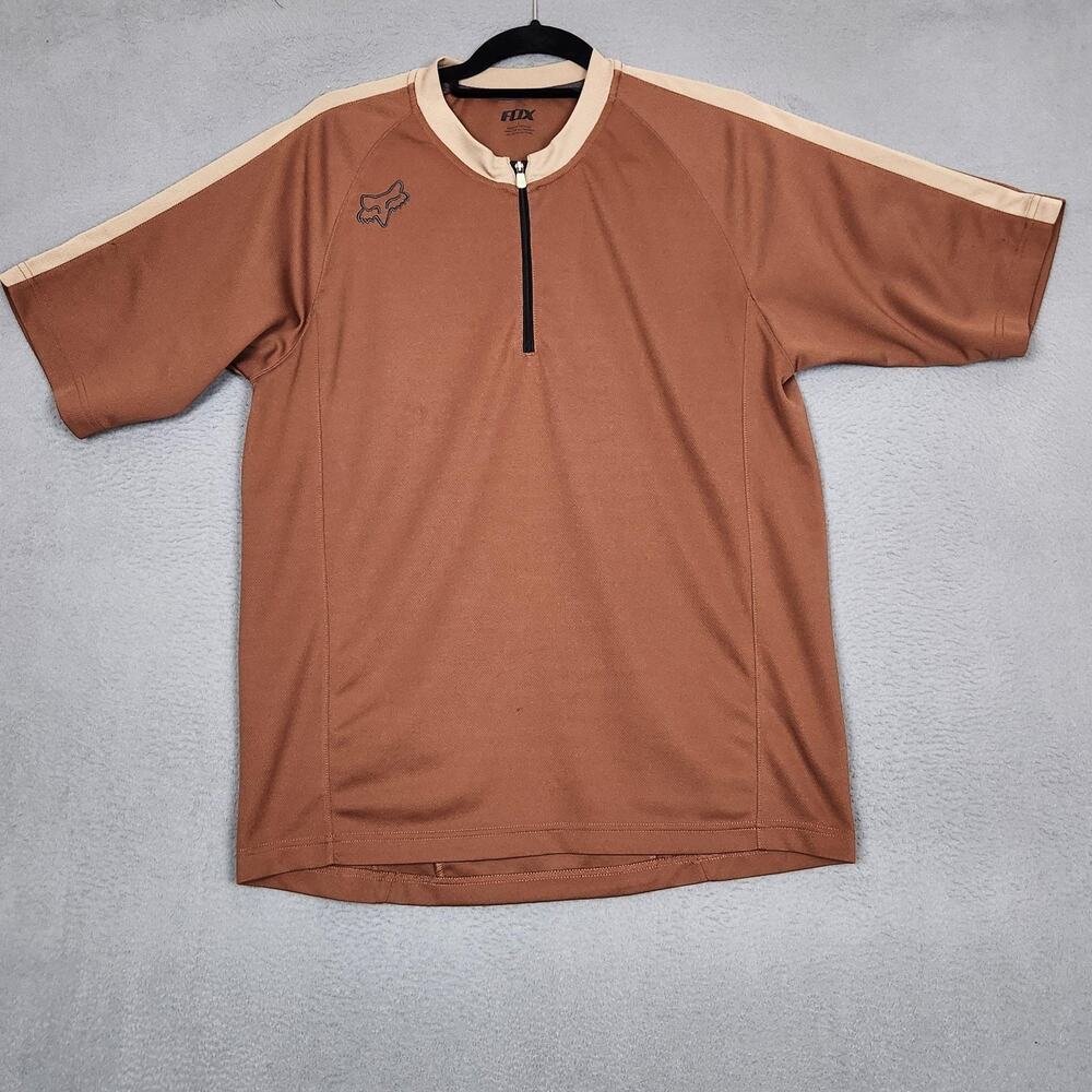Fox Cycling Jersey Mens Large Brown 1/4 Zip Short Sleeve Back Pocket Mesh Logo